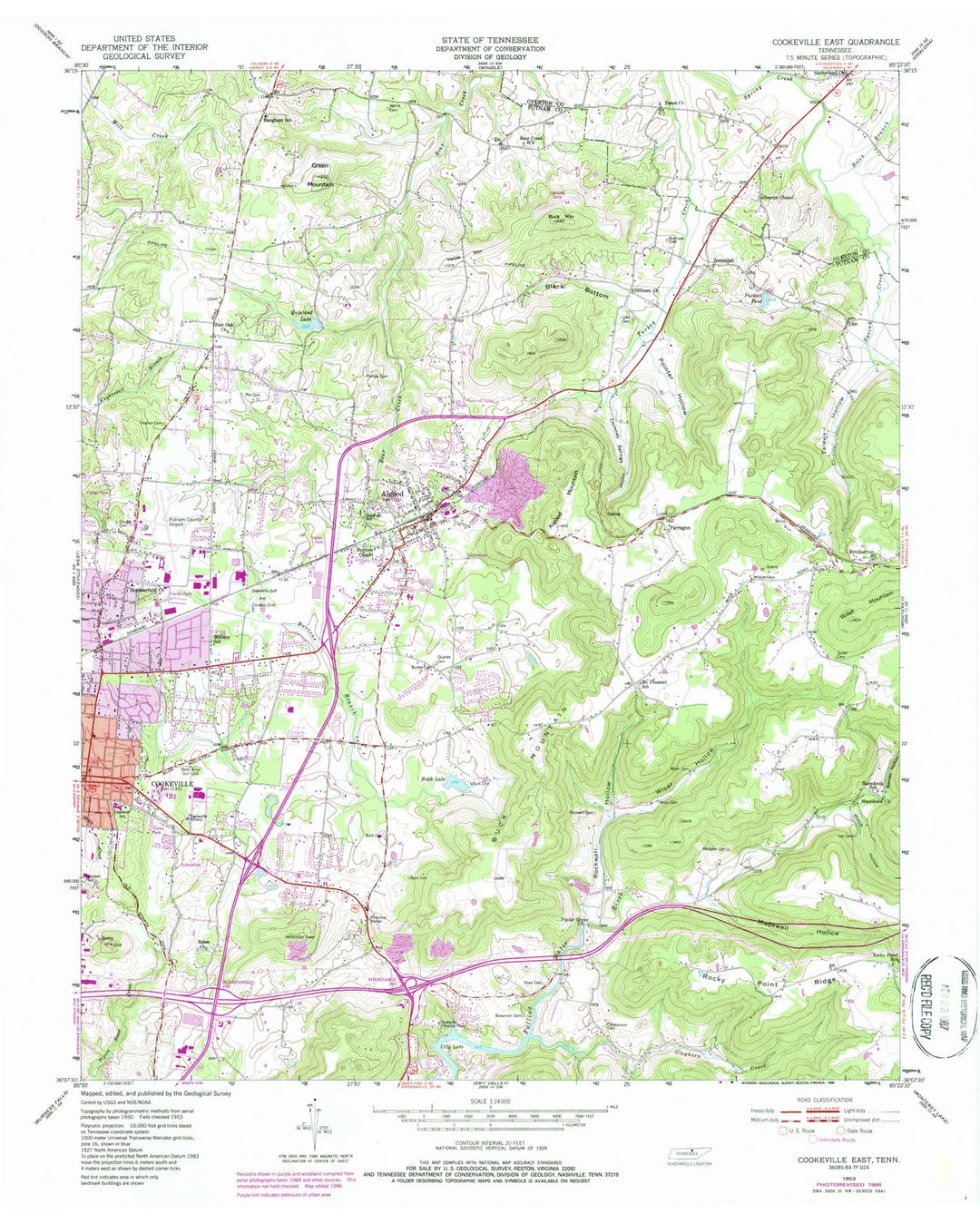 1953 Cookeville East, TN - Tennessee - USGS Topographic Map