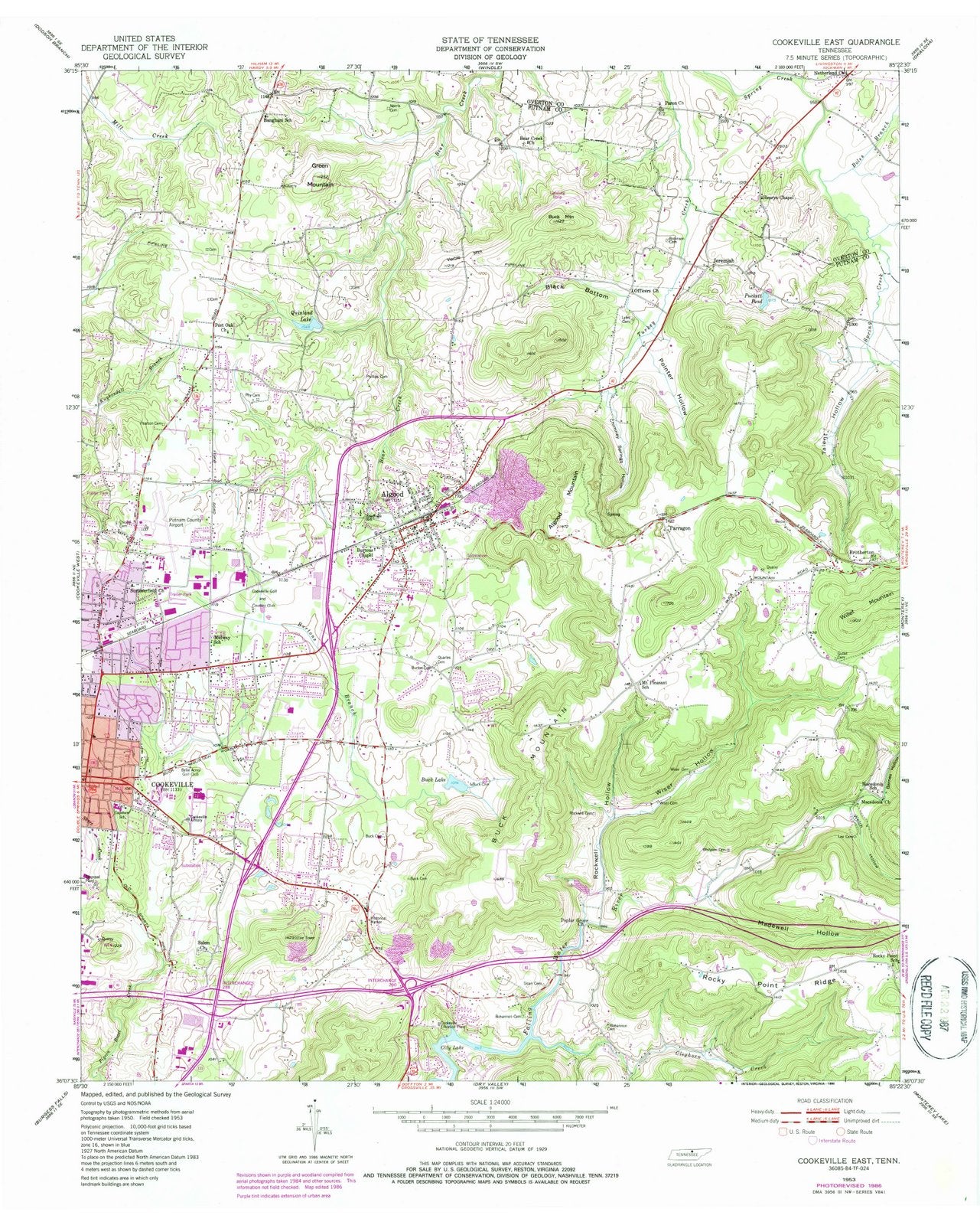1953 Cookeville East, TN - Tennessee - USGS Topographic Map