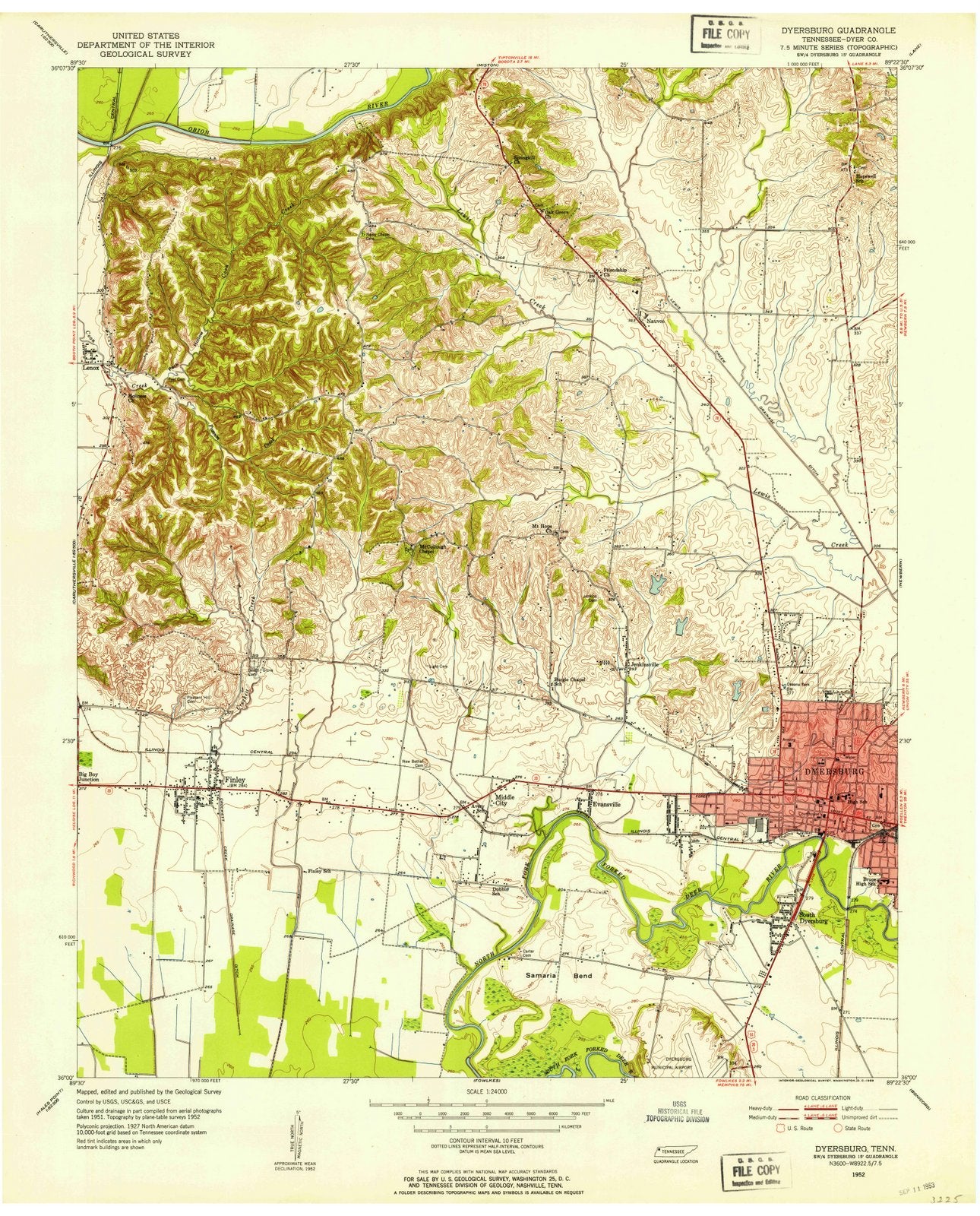 1952 Dyersburg, TN - Tennessee - USGS Topographic Map
