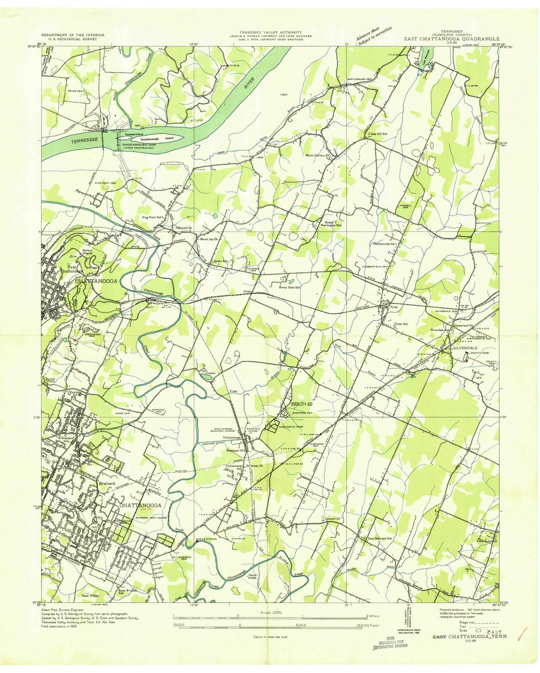 1935 East Chattanooga, TN - Tennessee - USGS Topographic Map