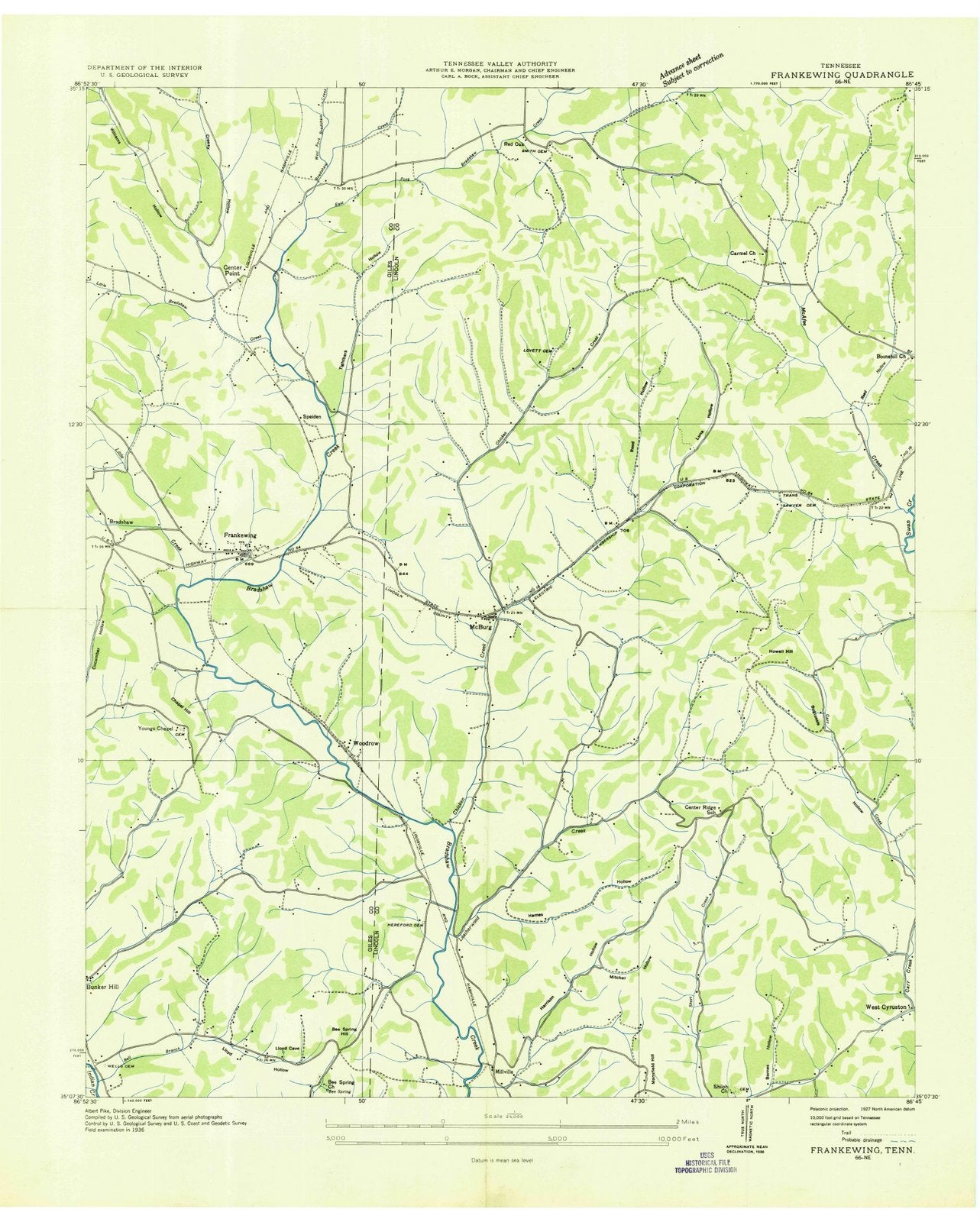 1936 Frankewing, TN - Tennessee - USGS Topographic Map