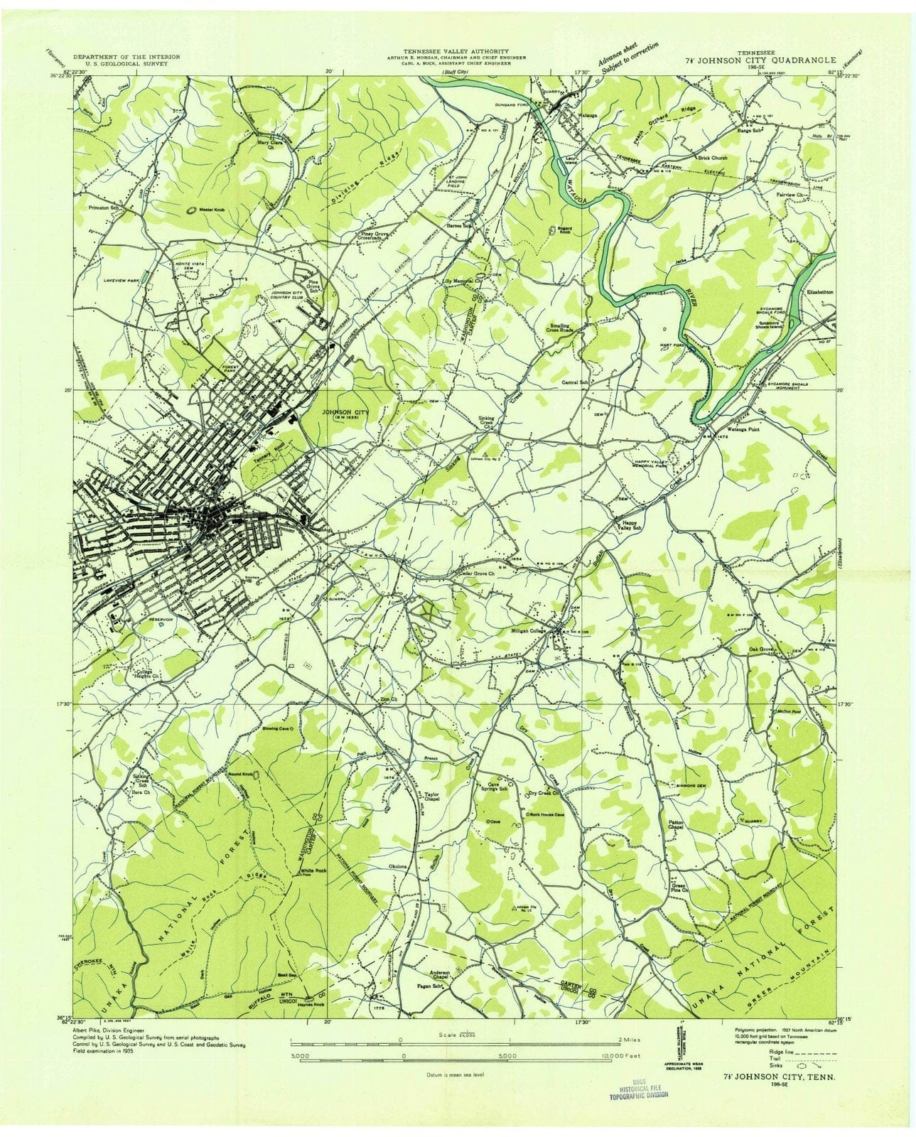 1935 Johnson City, TN - Tennessee - USGS Topographic Map