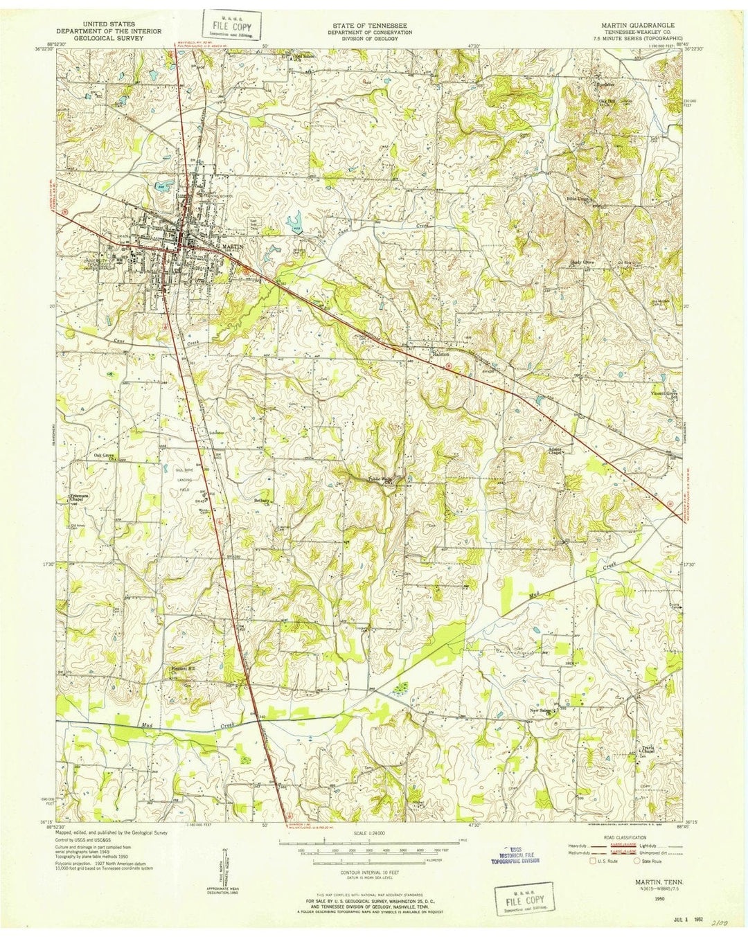 1950 Martin, TN - Tennessee - USGS Topographic Map