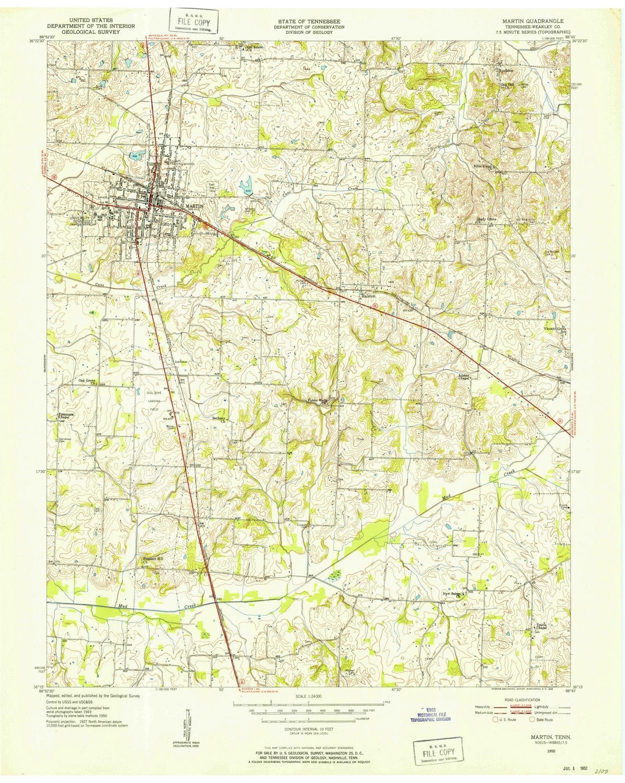 1950 Martin, TN - Tennessee - USGS Topographic Map