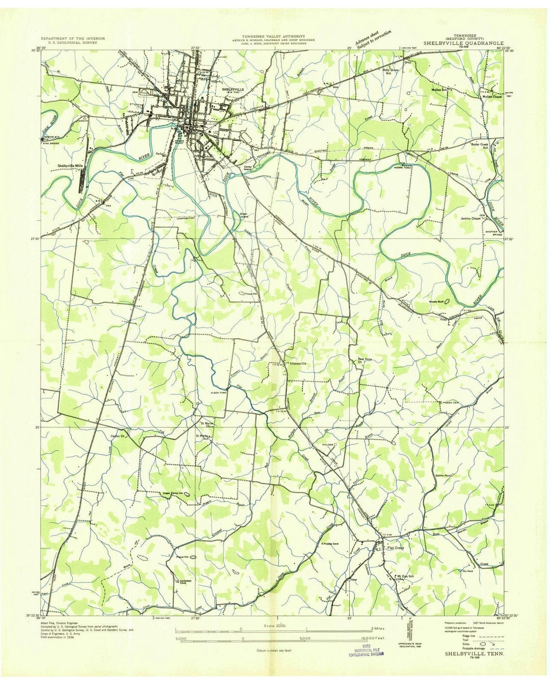 1936 Shelbyville, TN - Tennessee - USGS Topographic Map