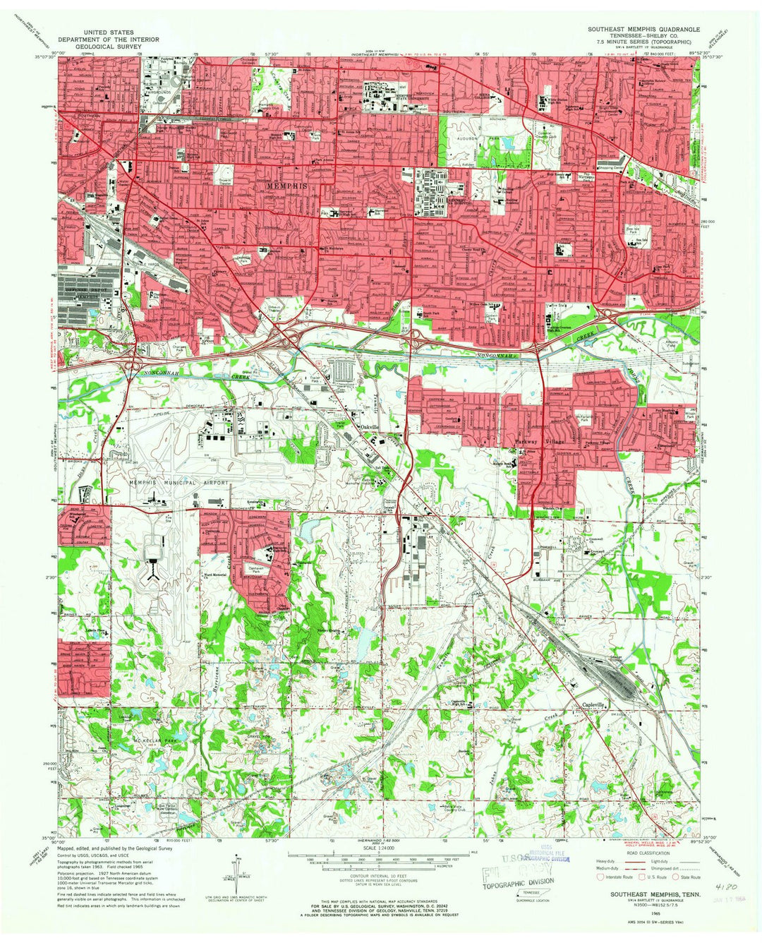 1965 Southeast Memphis, TN - Tennessee - USGS Topographic Map
