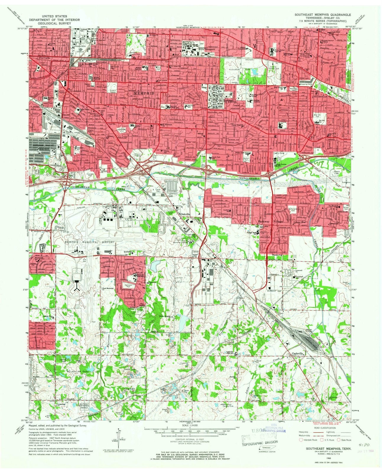 1965 Southeast Memphis, TN - Tennessee - USGS Topographic Map