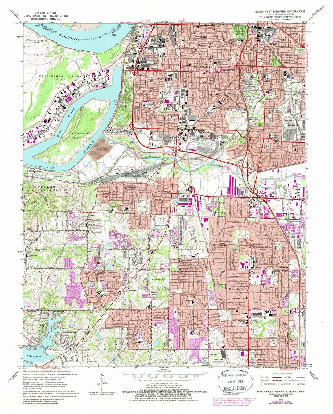 1965 Southwest Memphis, TN - Tennessee - USGS Topographic Map