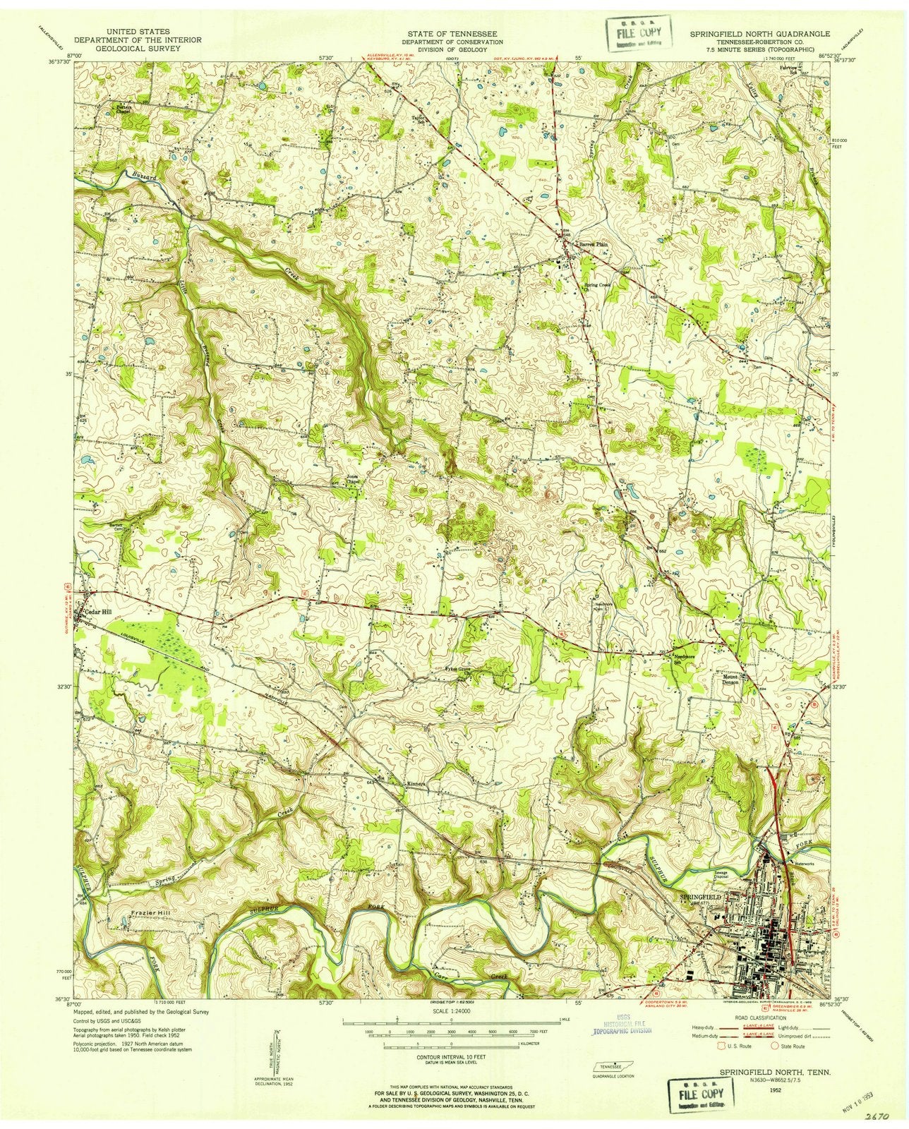 1952 Springfield, TN - Tennessee - USGS Topographic Map