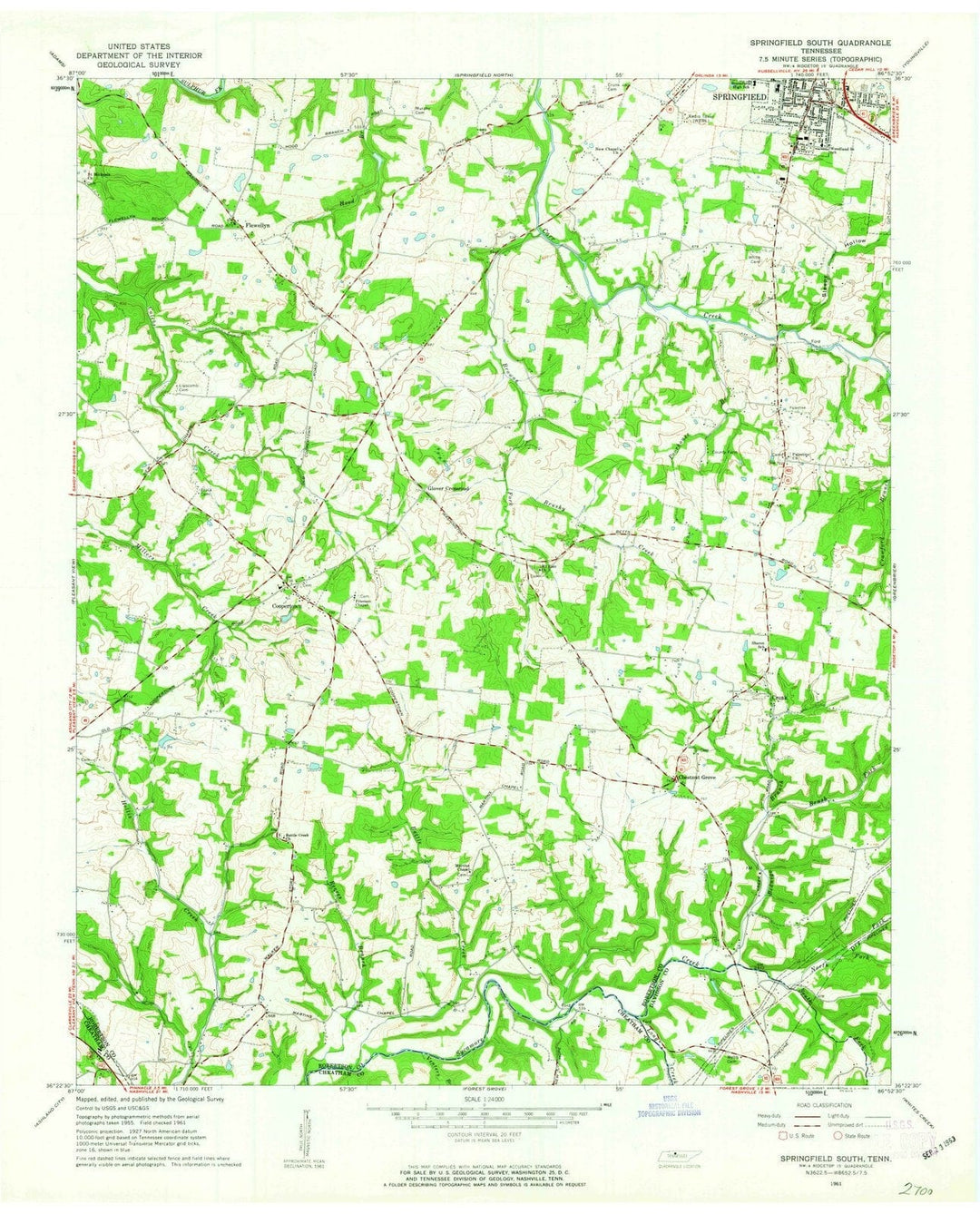 1961 Springfield, TN - Tennessee - USGS Topographic Map