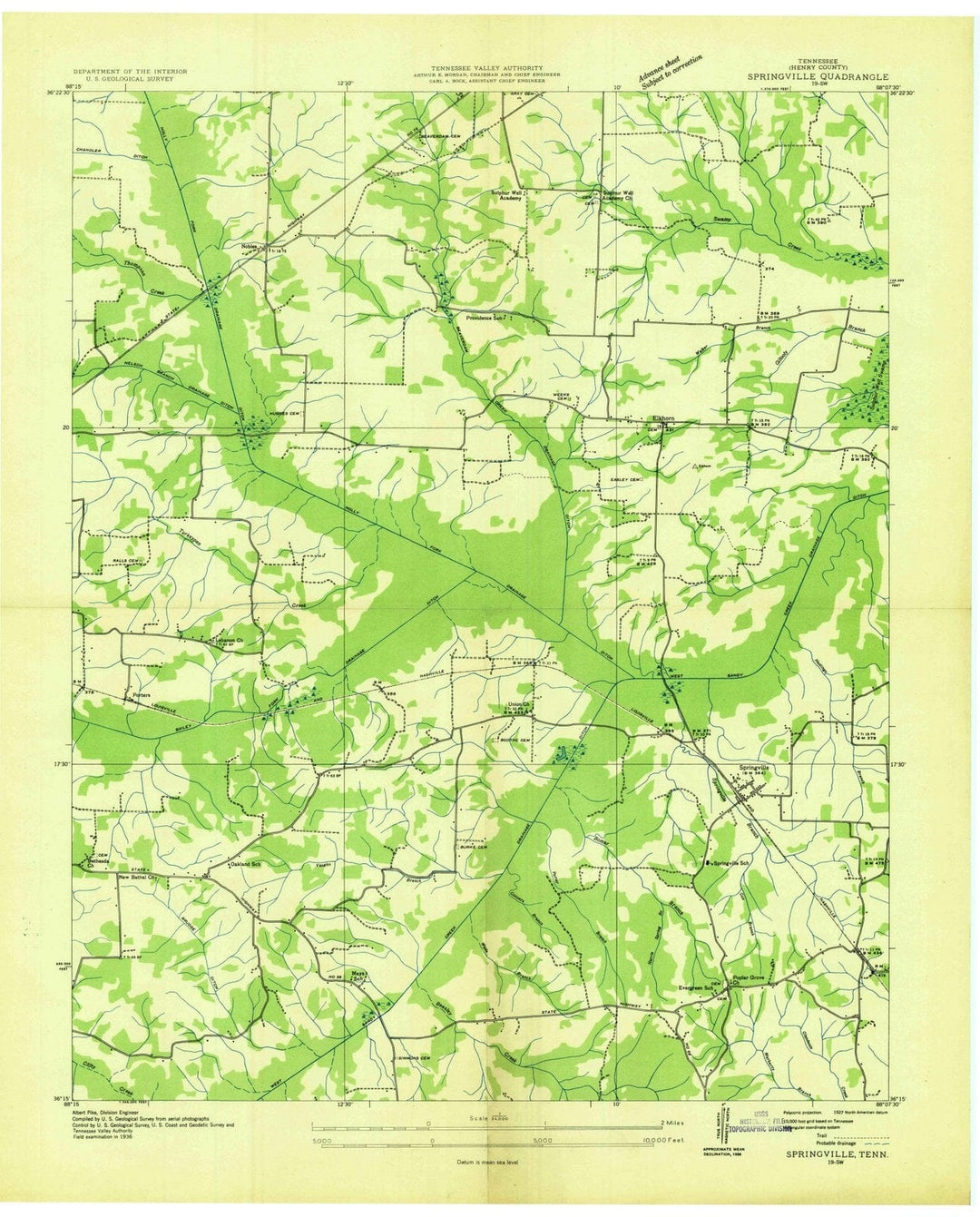 1936 Springfield, TN - Tennessee - USGS Topographic Map