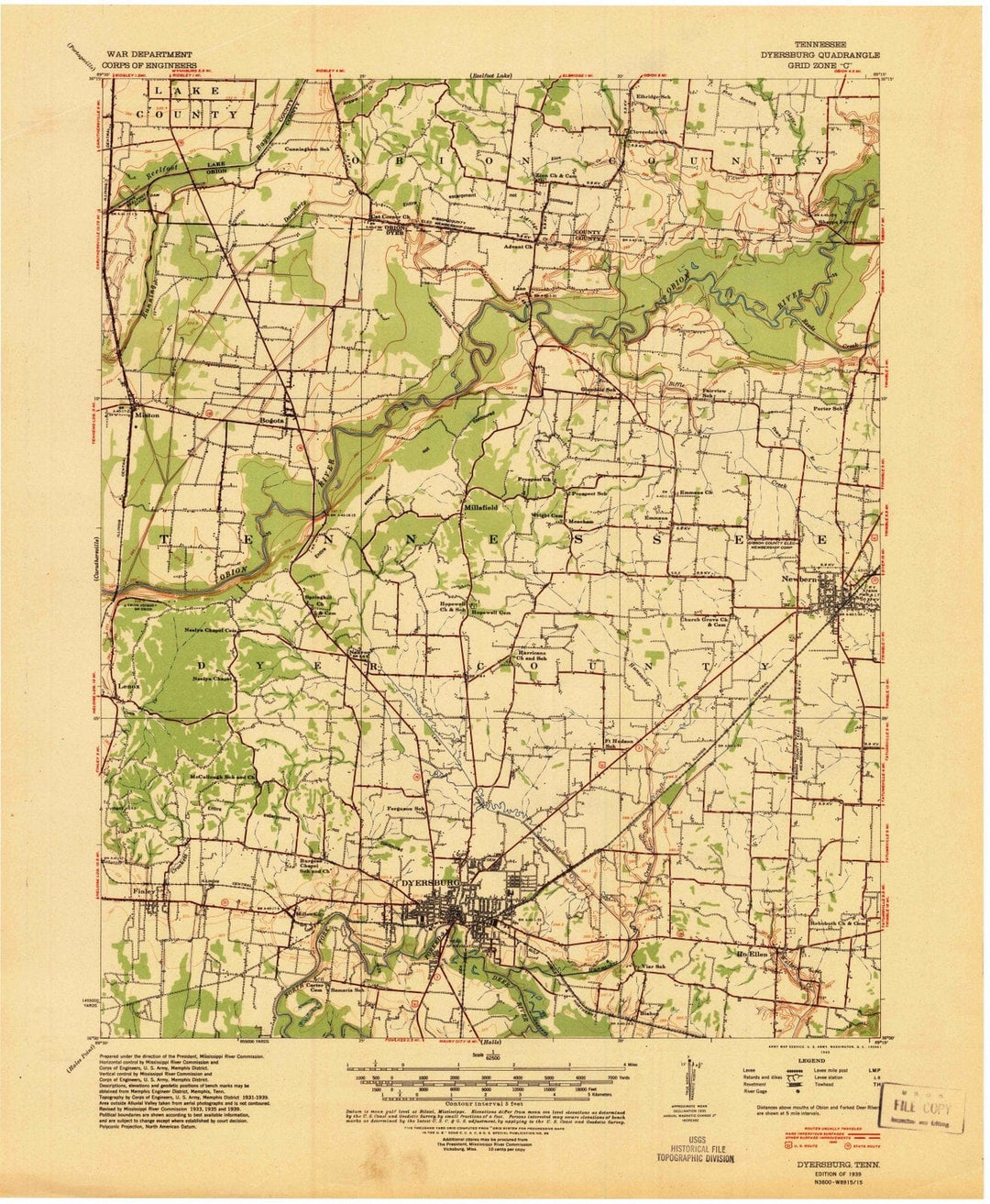 1939 Dyersburg, TN - Tennessee - USGS Topographic Map