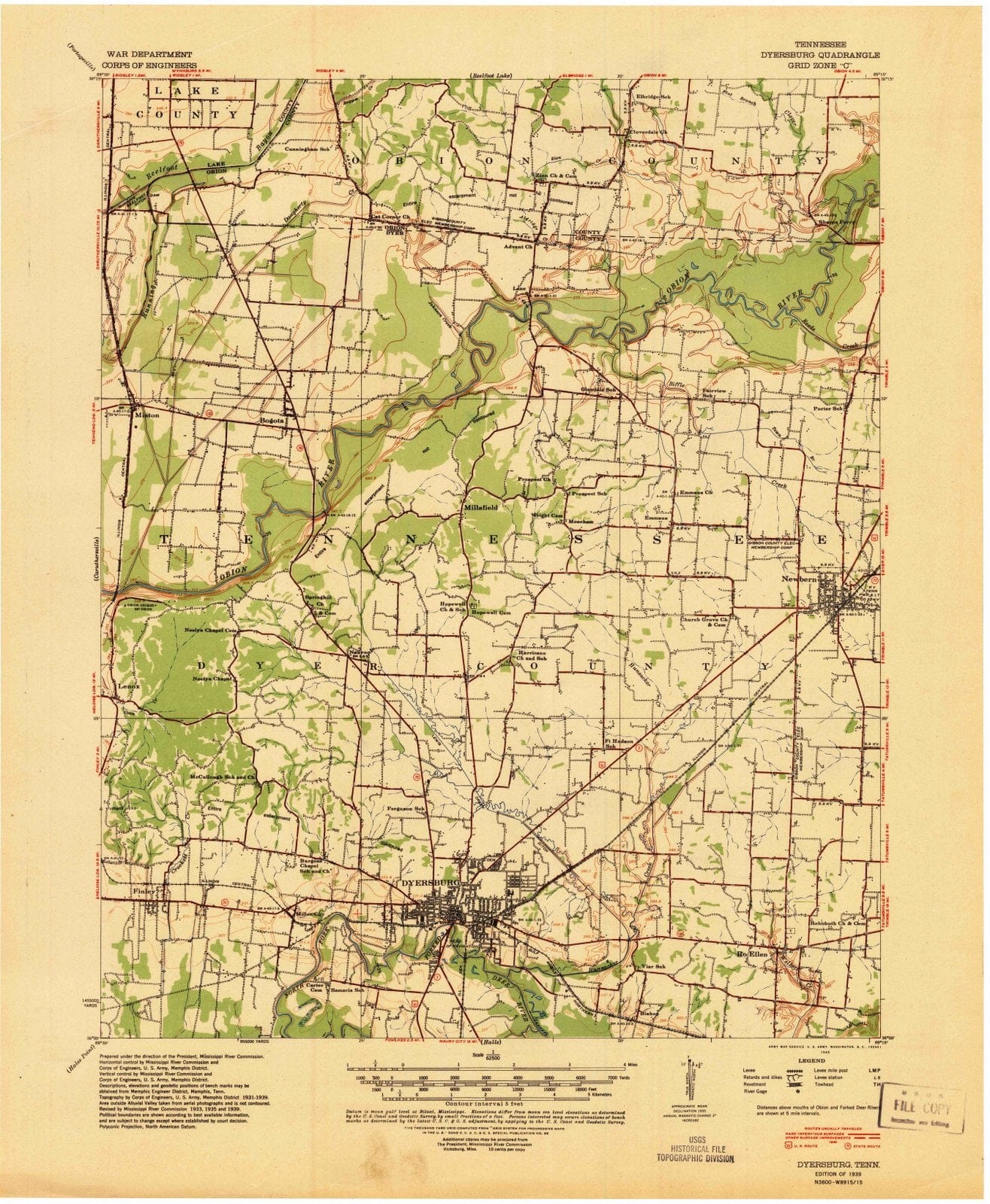 1939 Dyersburg, TN - Tennessee - USGS Topographic Map