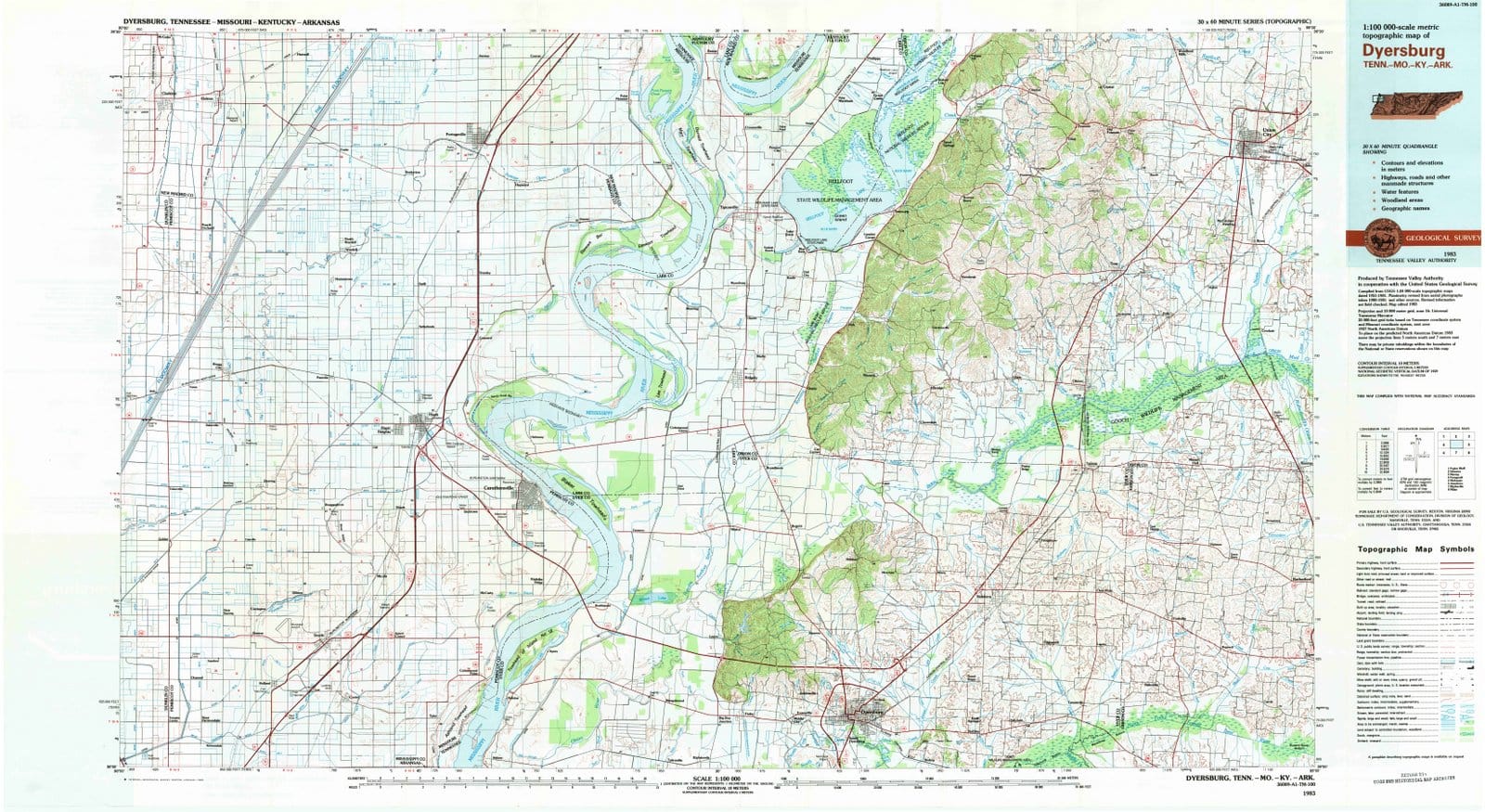 1983 Dyersburg, TN - Tennessee - USGS Topographic Map
