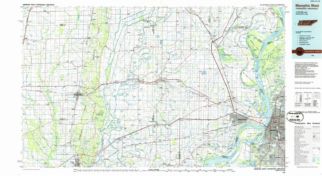 1986 Memphis West, TN - Tennessee - USGS Topographic Map