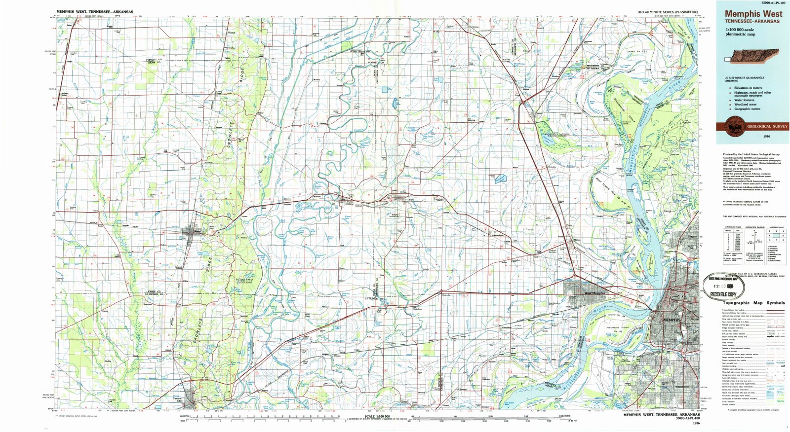 1986 Memphis West, TN - Tennessee - USGS Topographic Map