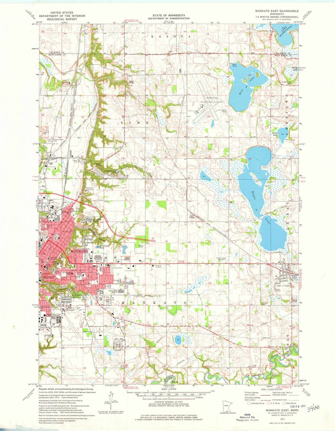 1974 Mankato East, MN - Minnesota - USGS Topographic Map