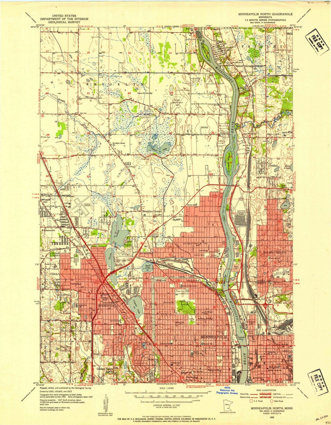 1952 Minneapolis North, MN - Minnesota - USGS Topographic Map