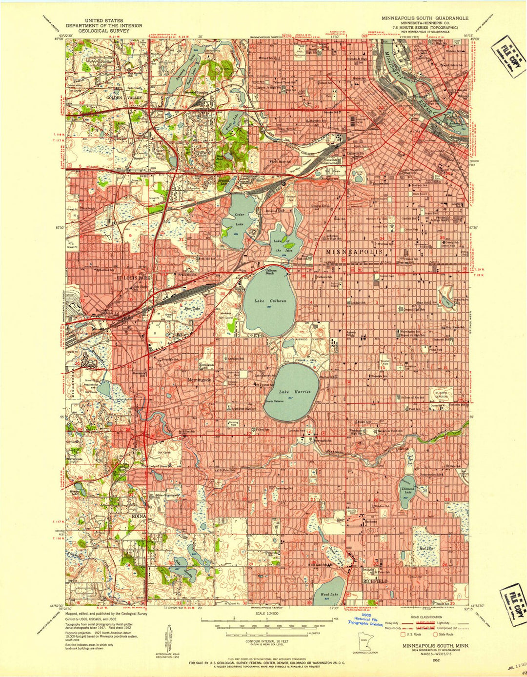 1952 Minneapolis South, MN - Minnesota - USGS Topographic Map