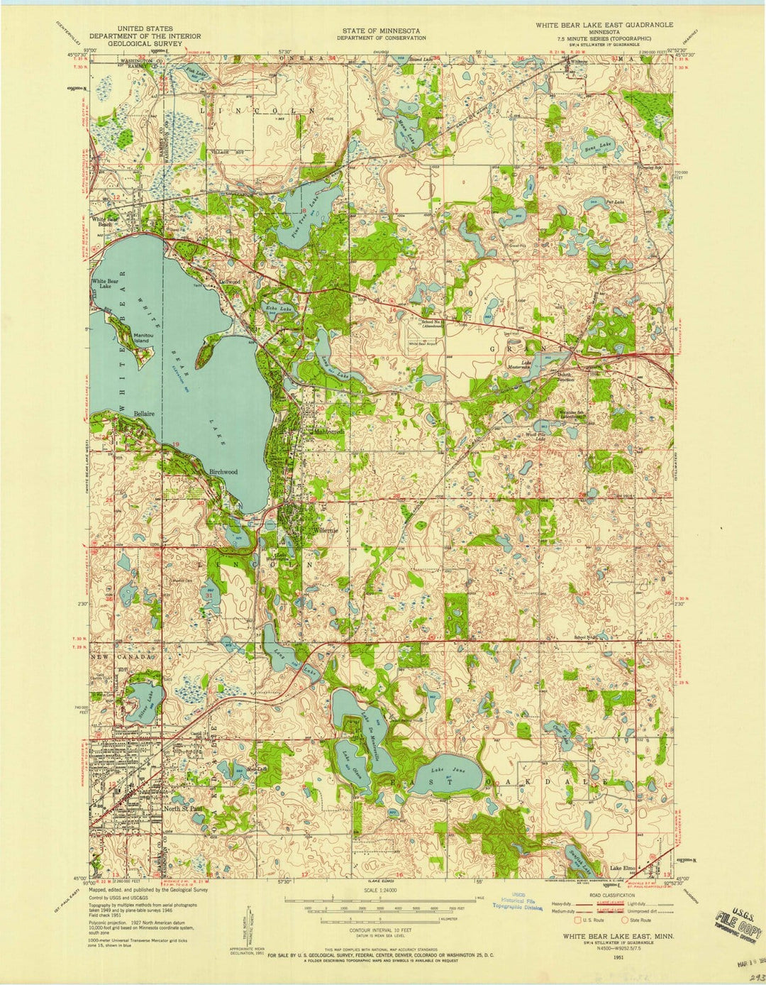 1951 White Bear Lake East, MN - Minnesota - USGS Topographic Map