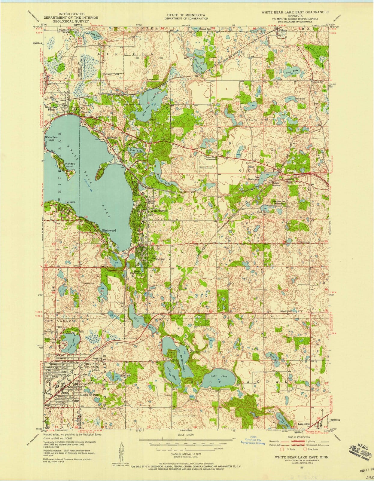 1951 White Bear Lake East, MN - Minnesota - USGS Topographic Map