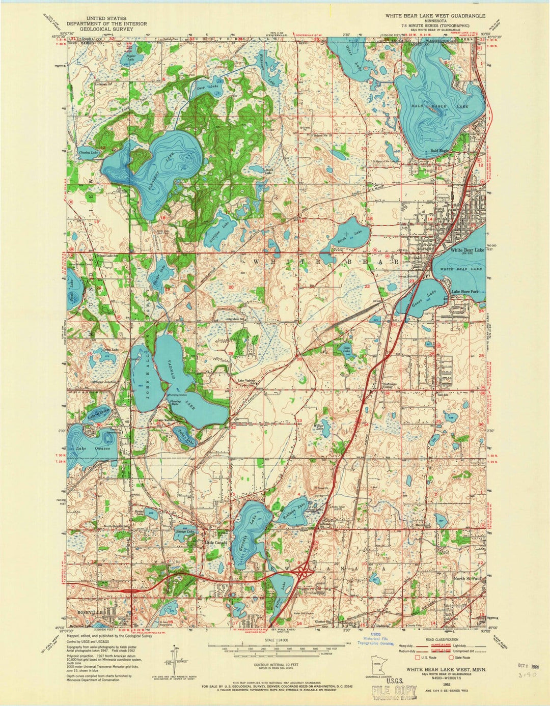1952 White Bear Lake West, MN - Minnesota - USGS Topographic Map