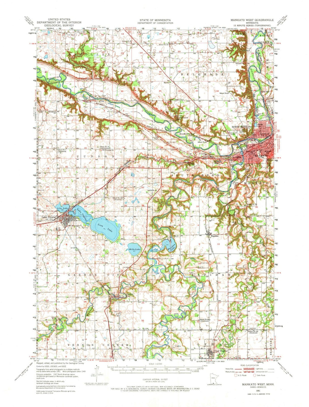 1951 Mankato West, MN - Minnesota - USGS Topographic Map