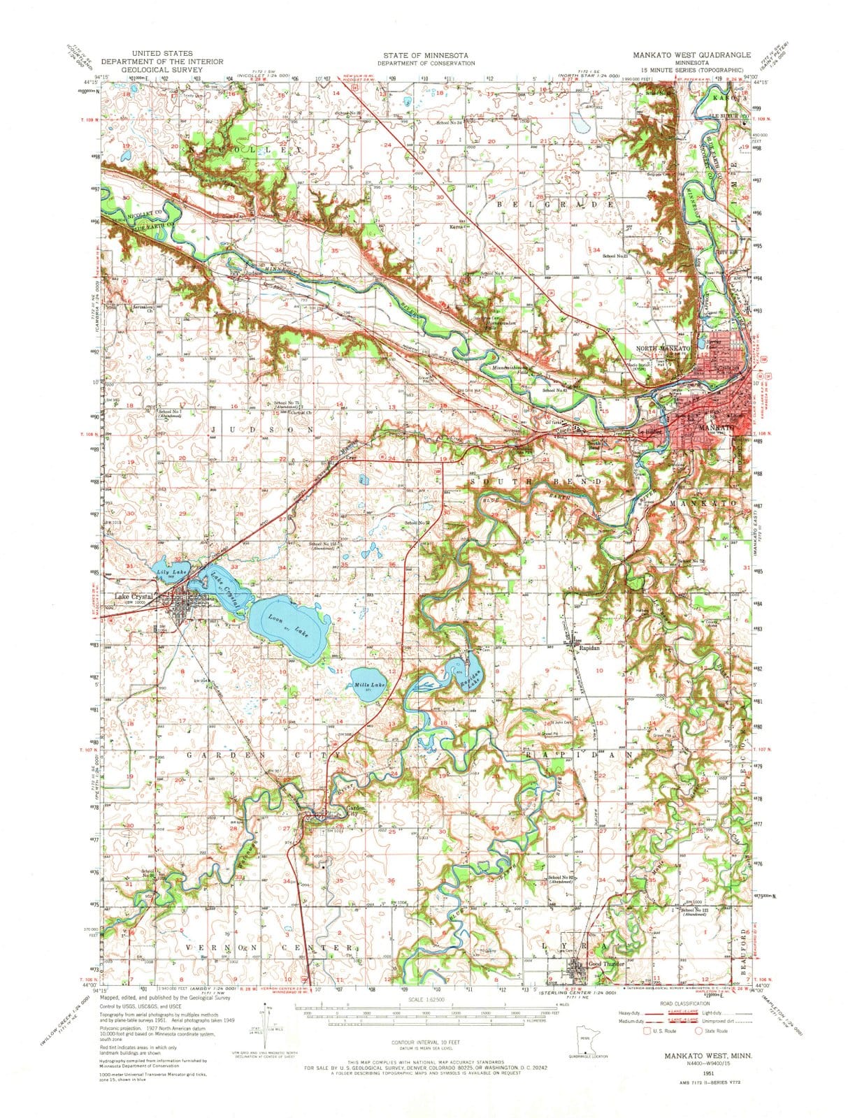 1951 Mankato West, MN - Minnesota - USGS Topographic Map