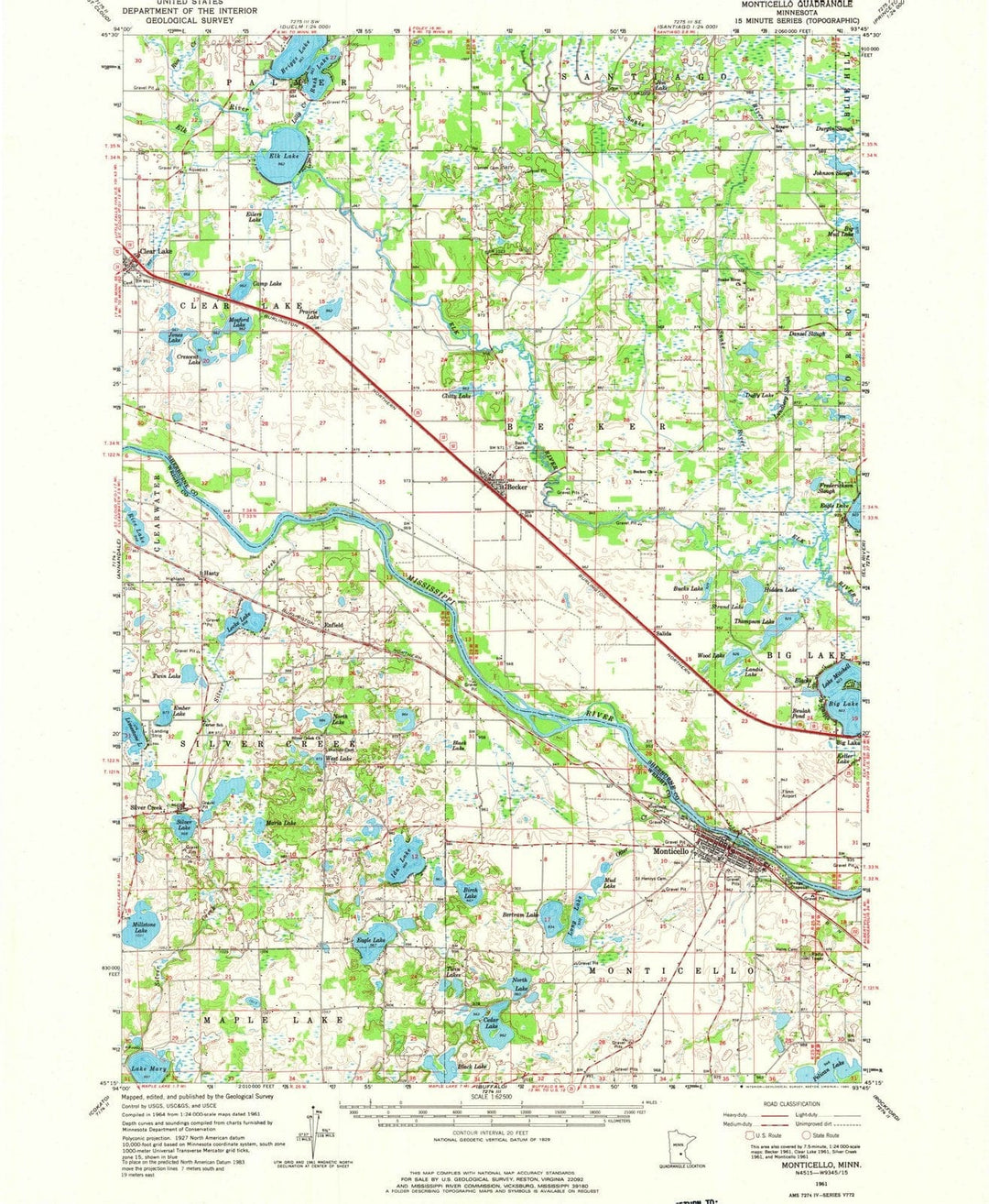 1961 Monticello, MN - Minnesota - USGS Topographic Map v2
