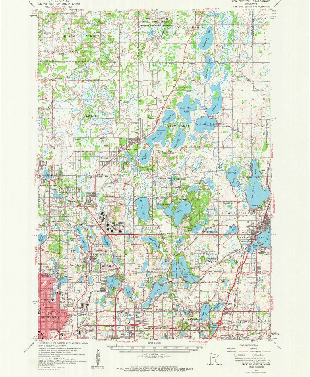 1955 New Brighton, MN - Minnesota - USGS Topographic Map