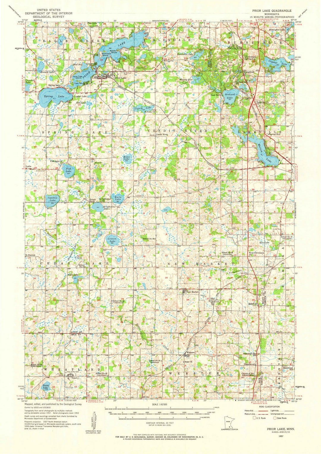 1957 Prior Lake, MN - Minnesota - USGS Topographic Map