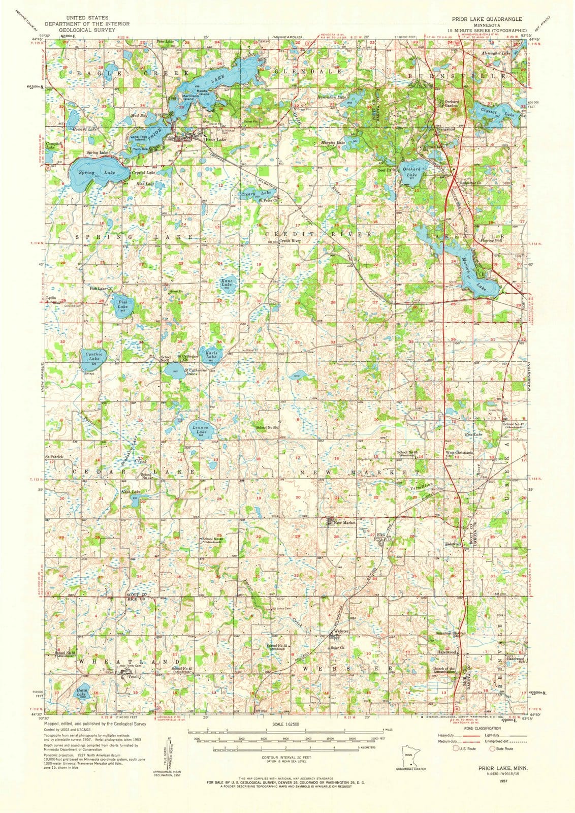 1957 Prior Lake, MN - Minnesota - USGS Topographic Map