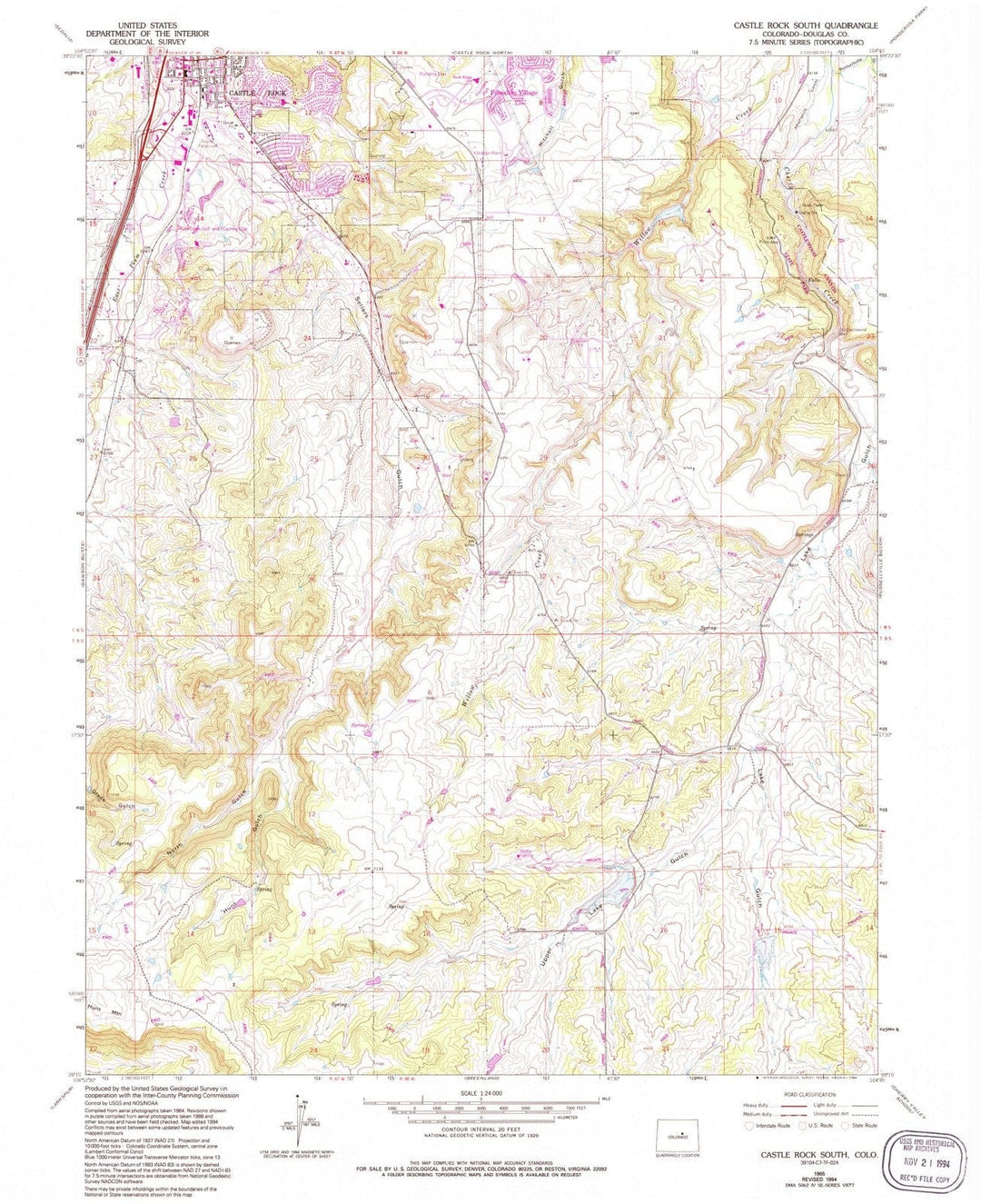 1965 Castle Rock South, CO - Colorado - USGS Topographic Map
