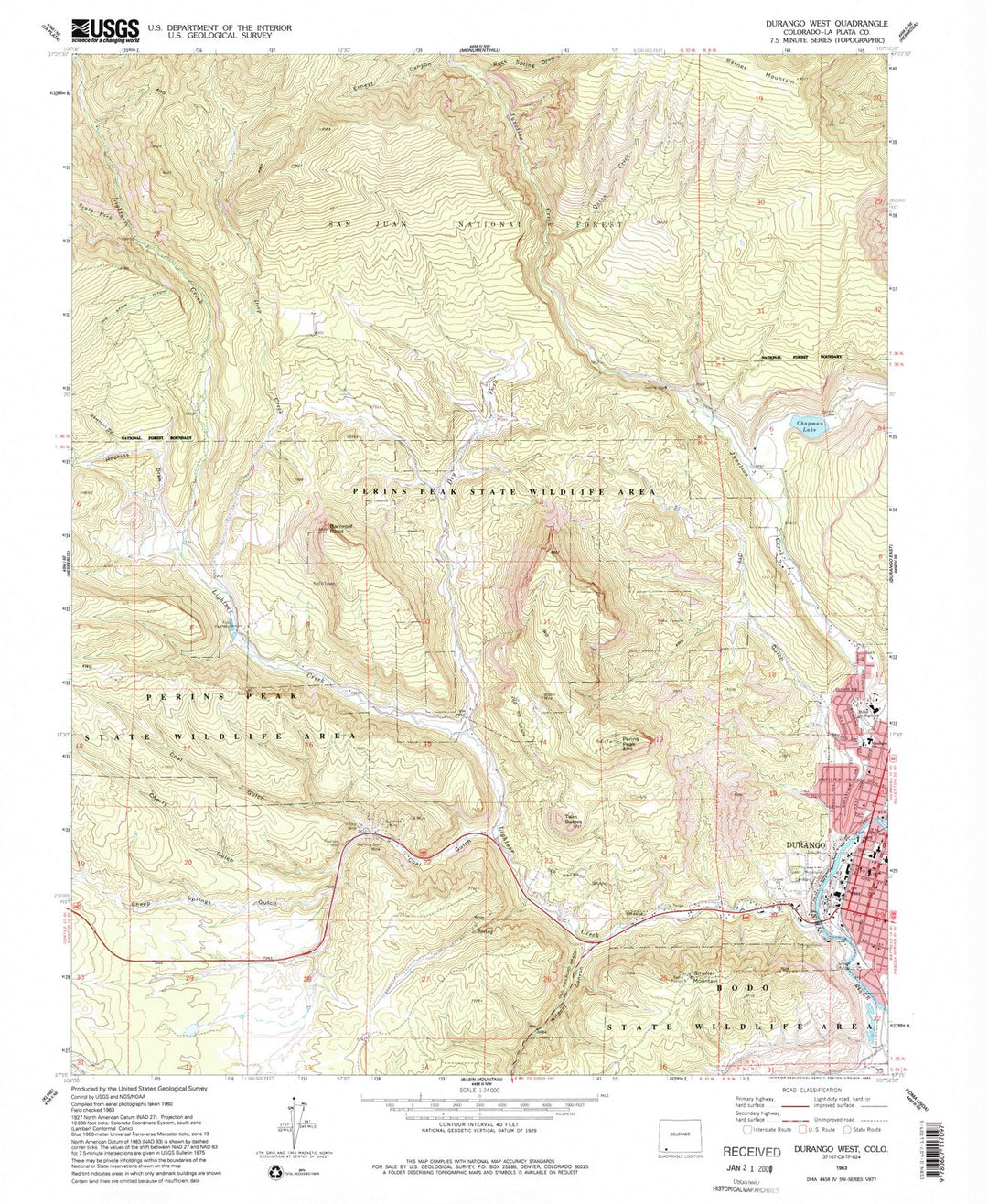 1963 Durango West, CO - Colorado - USGS Topographic Map