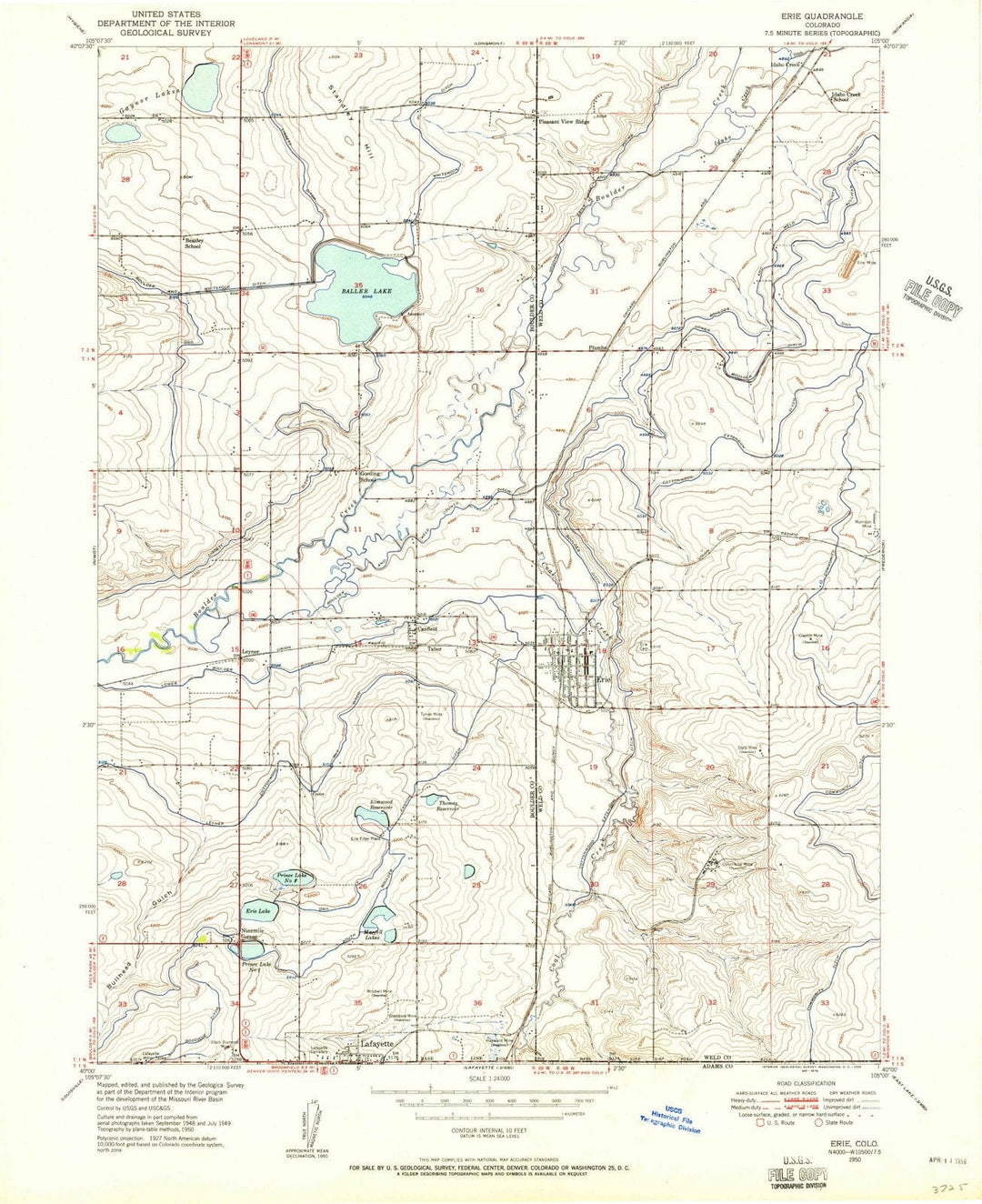 1950 Erie, CO - Colorado - USGS Topographic Map