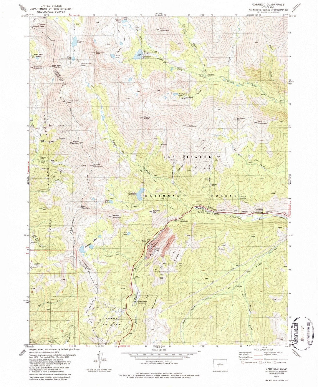 1982 Garfield, CO - Colorado - USGS Topographic Map
