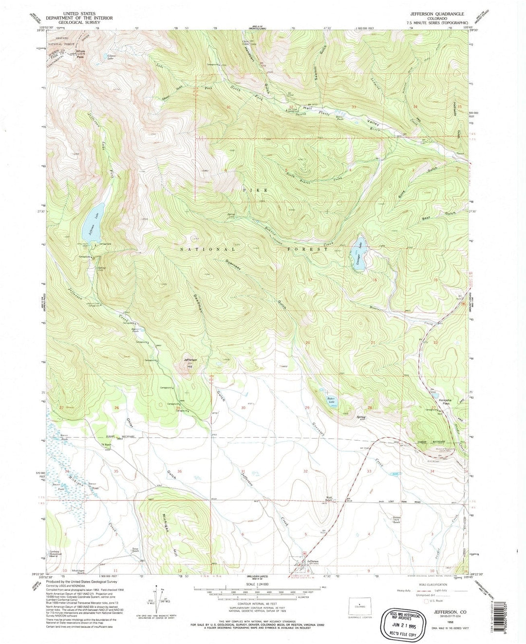 1958 Jefferson, CO - Colorado - USGS Topographic Map