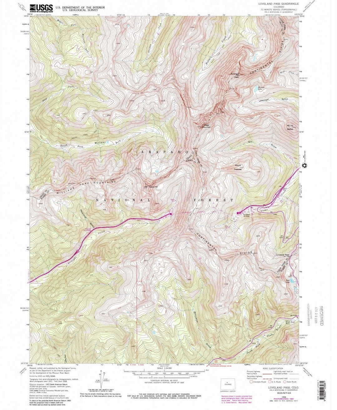 1958 Loveland Pass, CO - Colorado - USGS Topographic Map