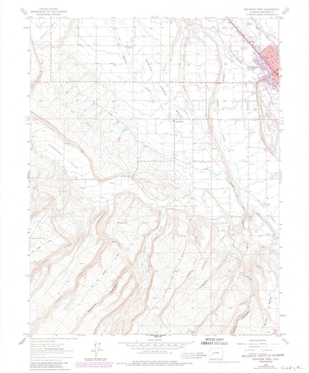 1962 Montrose West, CO - Colorado - USGS Topographic Map