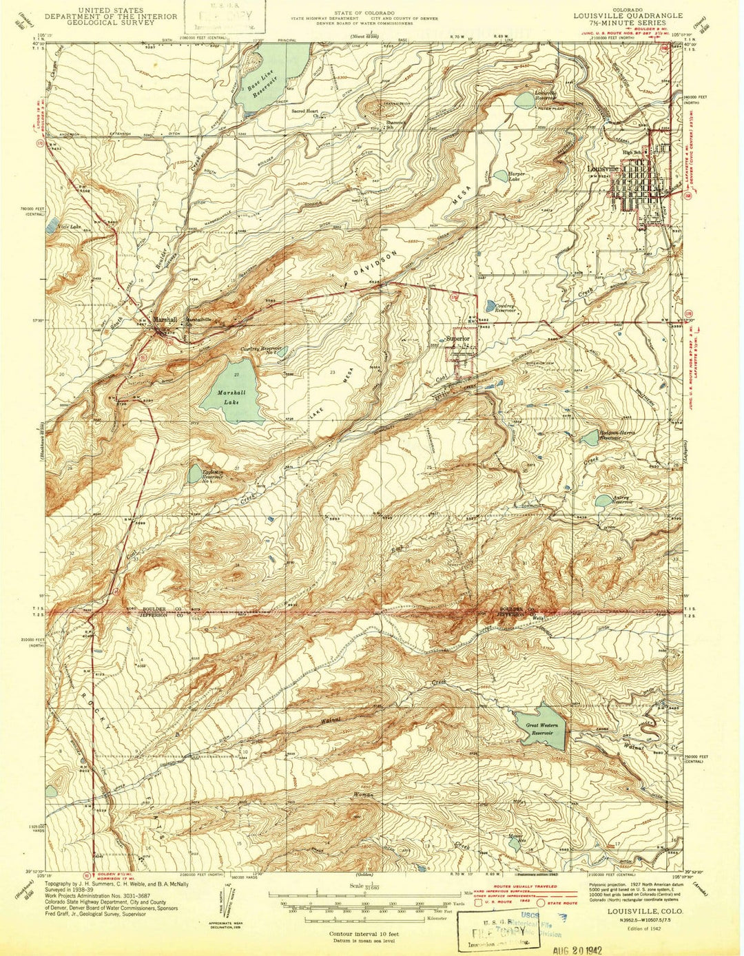 1942 Louisville, CO - Colorado - USGS Topographic Map v2