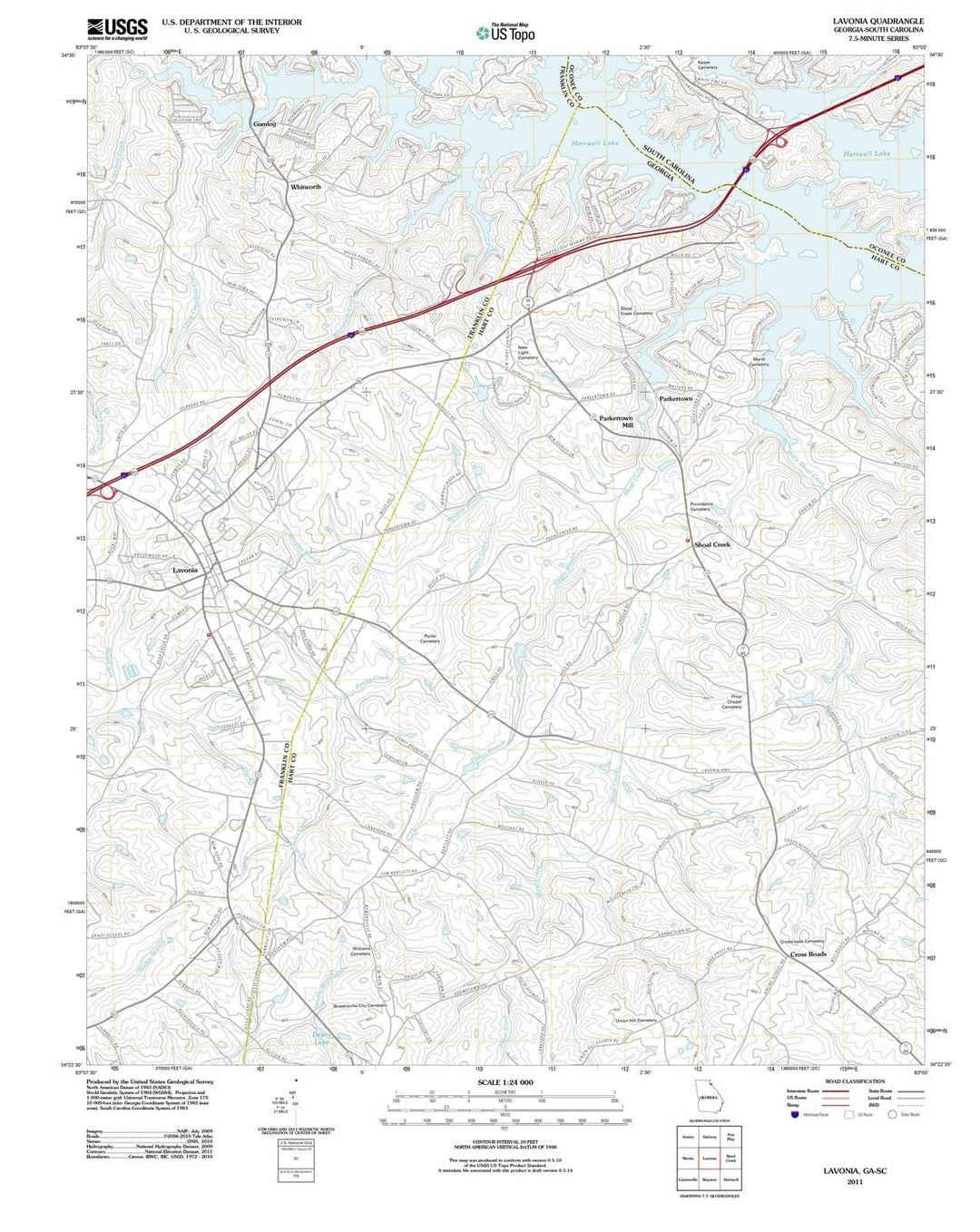 2011 Lavonia, GA - Georgia - USGS Topographic Map