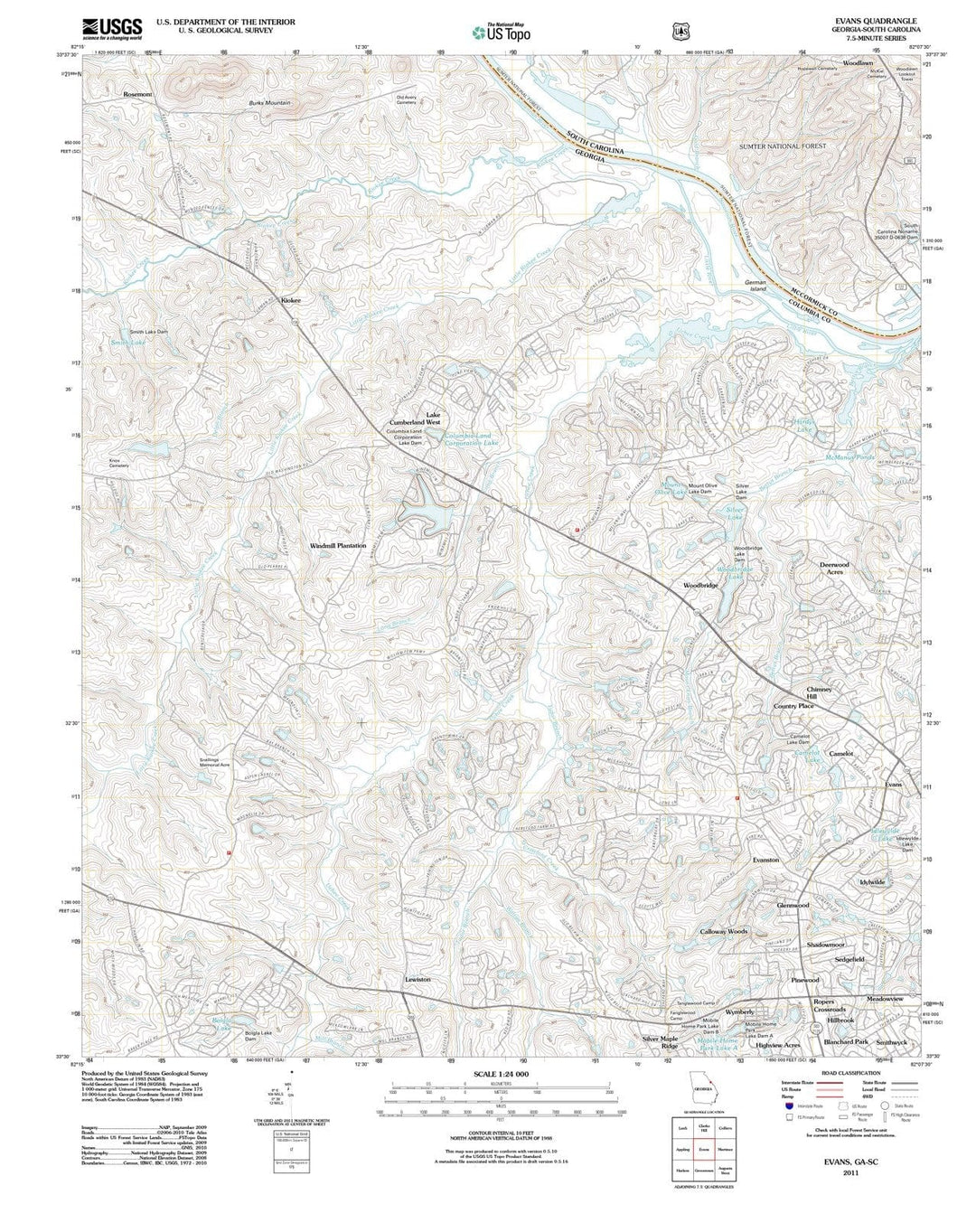 2011 Evans, GA - Georgia - USGS Topographic Map