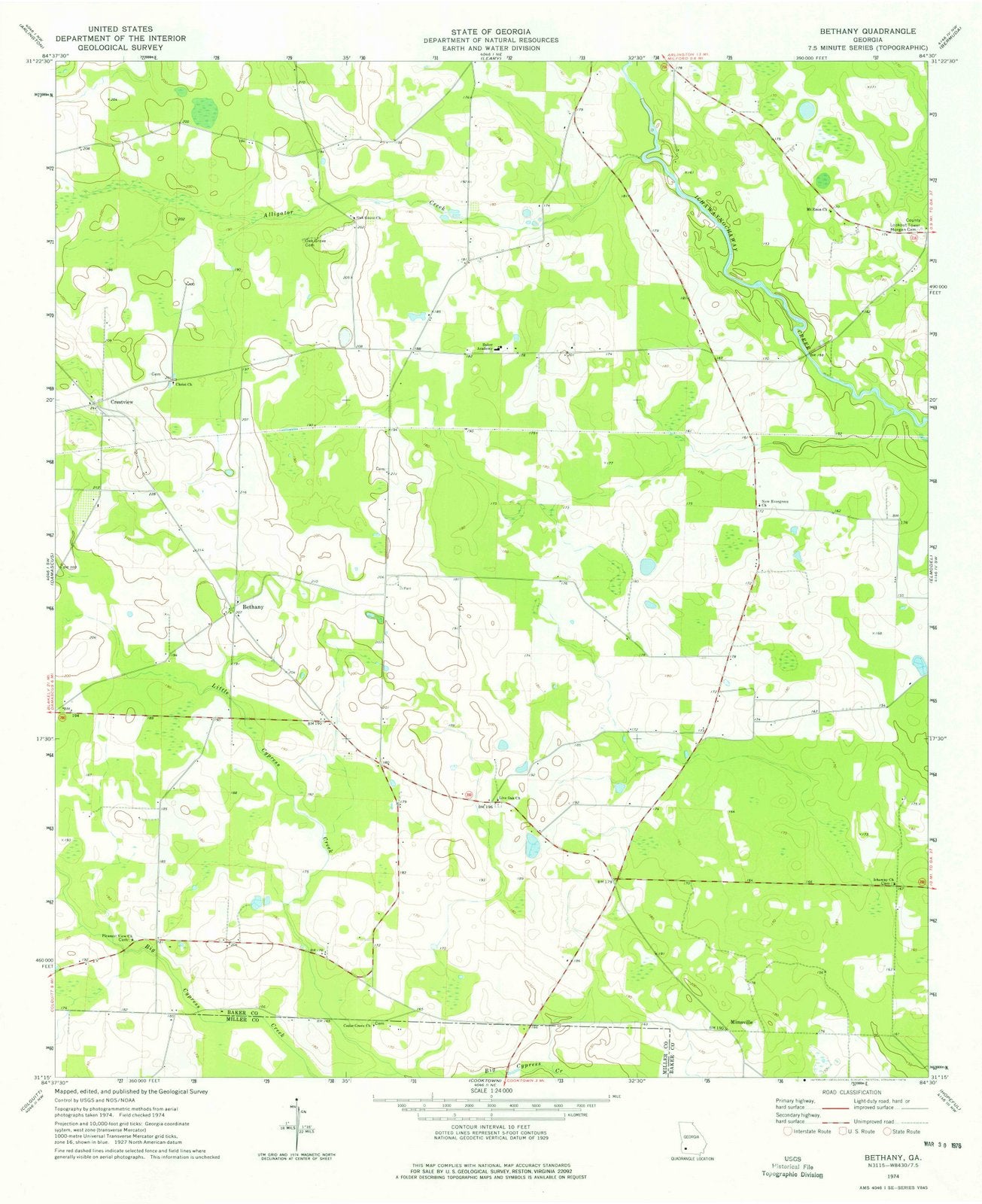 1974 Bethany, GA - Georgia - USGS Topographic Map
