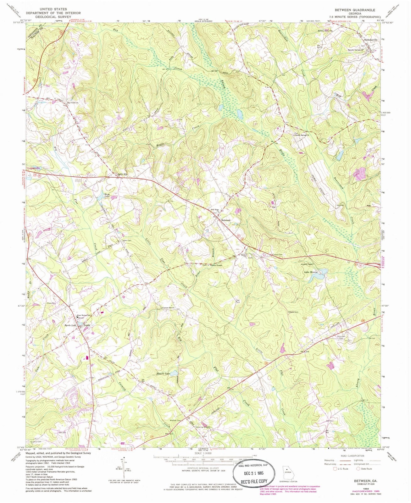 1964 Between, GA - Georgia - USGS Topographic Map