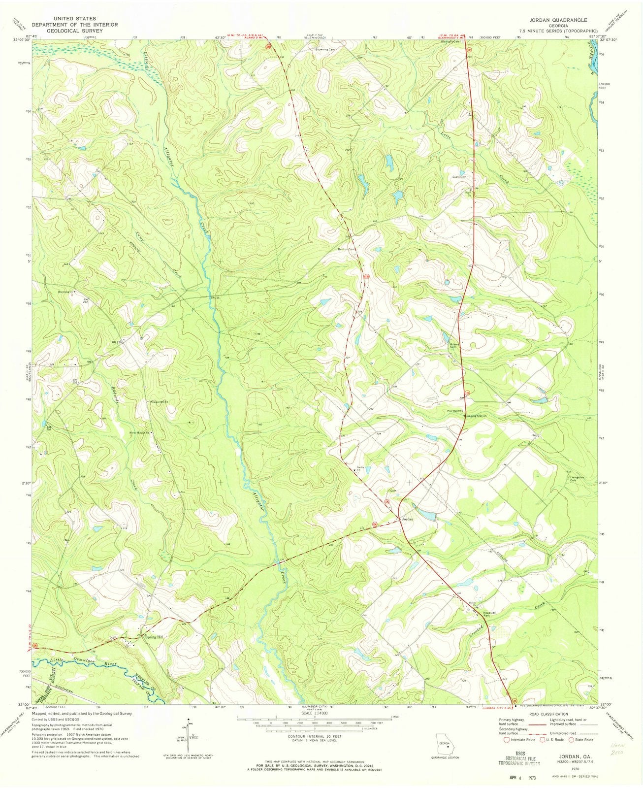 1970 Jordan, GA - Georgia - USGS Topographic Map