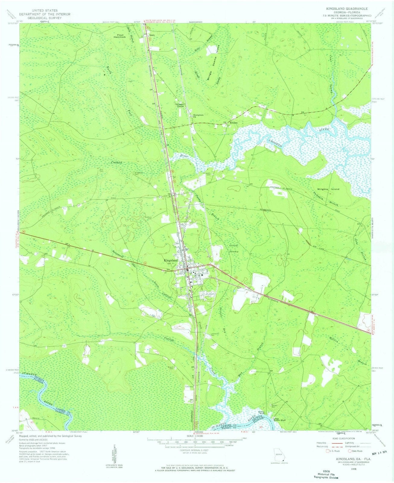 1958 Kingsland, GA - Georgia - USGS Topographic Map