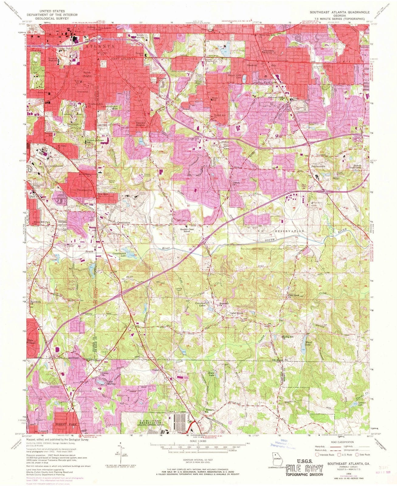 1954 Southeast Atlanta, GA - Georgia - USGS Topographic Map