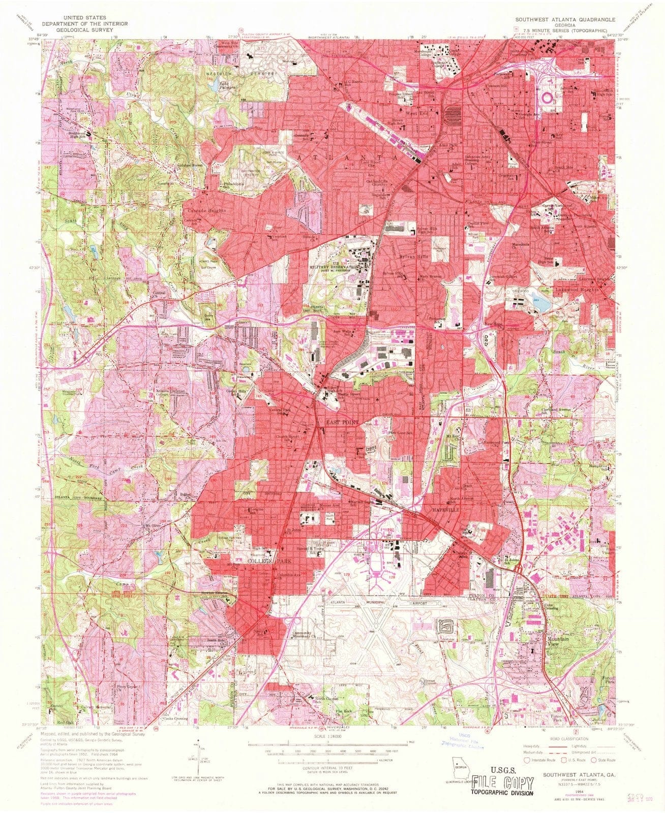 1954 Southwest Atlanta, GA - Georgia - USGS Topographic Map