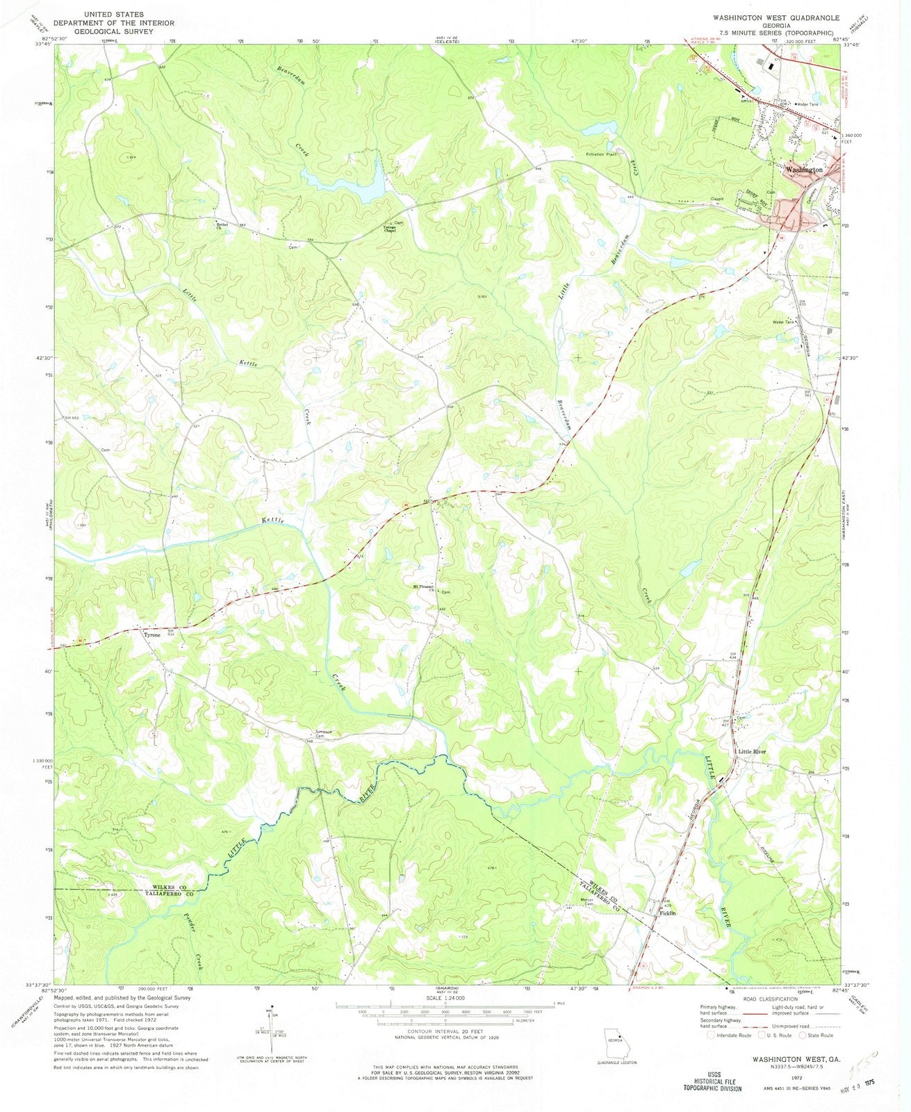 1972 Washington West, GA - Georgia - USGS Topographic Map
