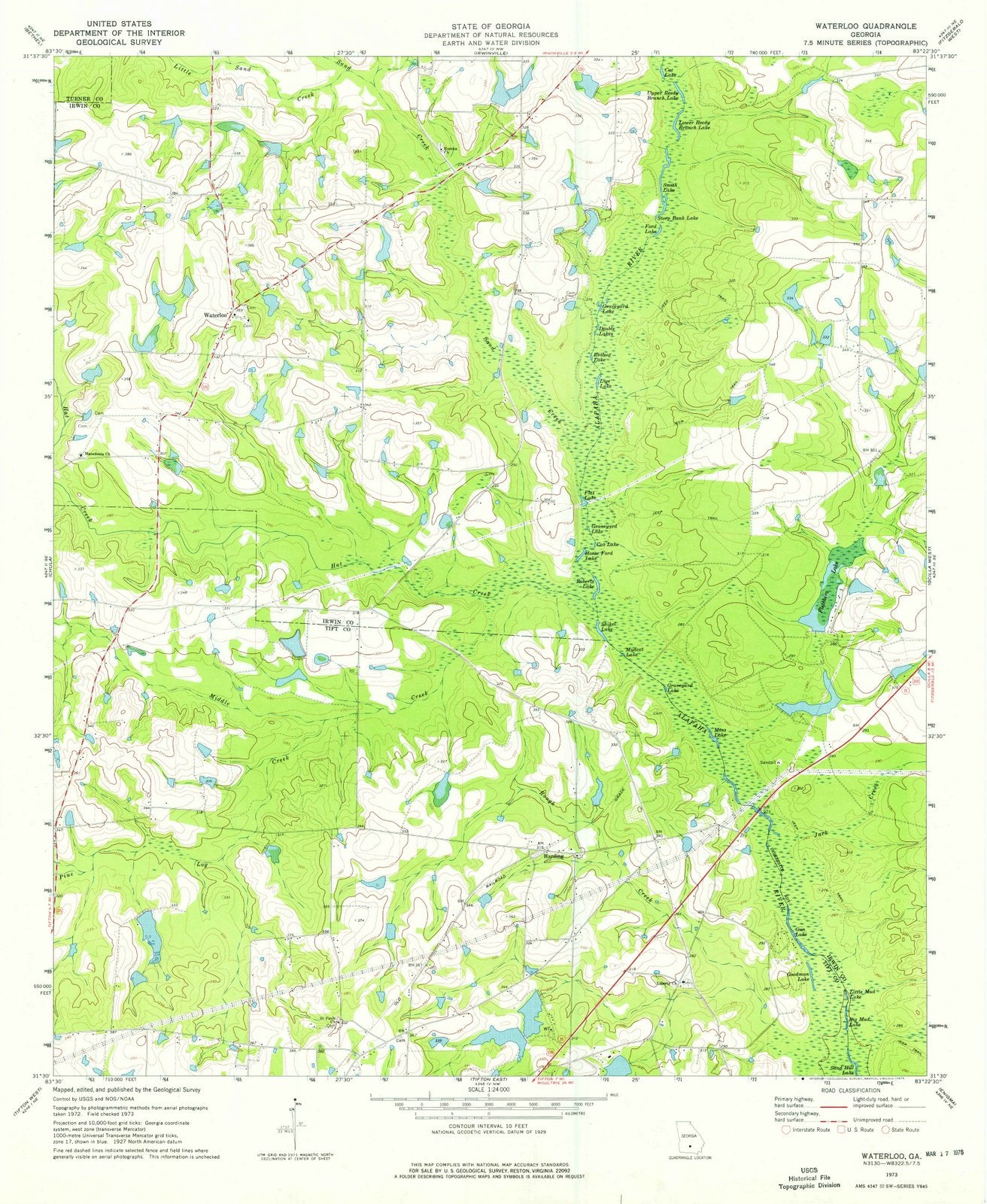 1973 Waterloo, GA - Georgia - USGS Topographic Map